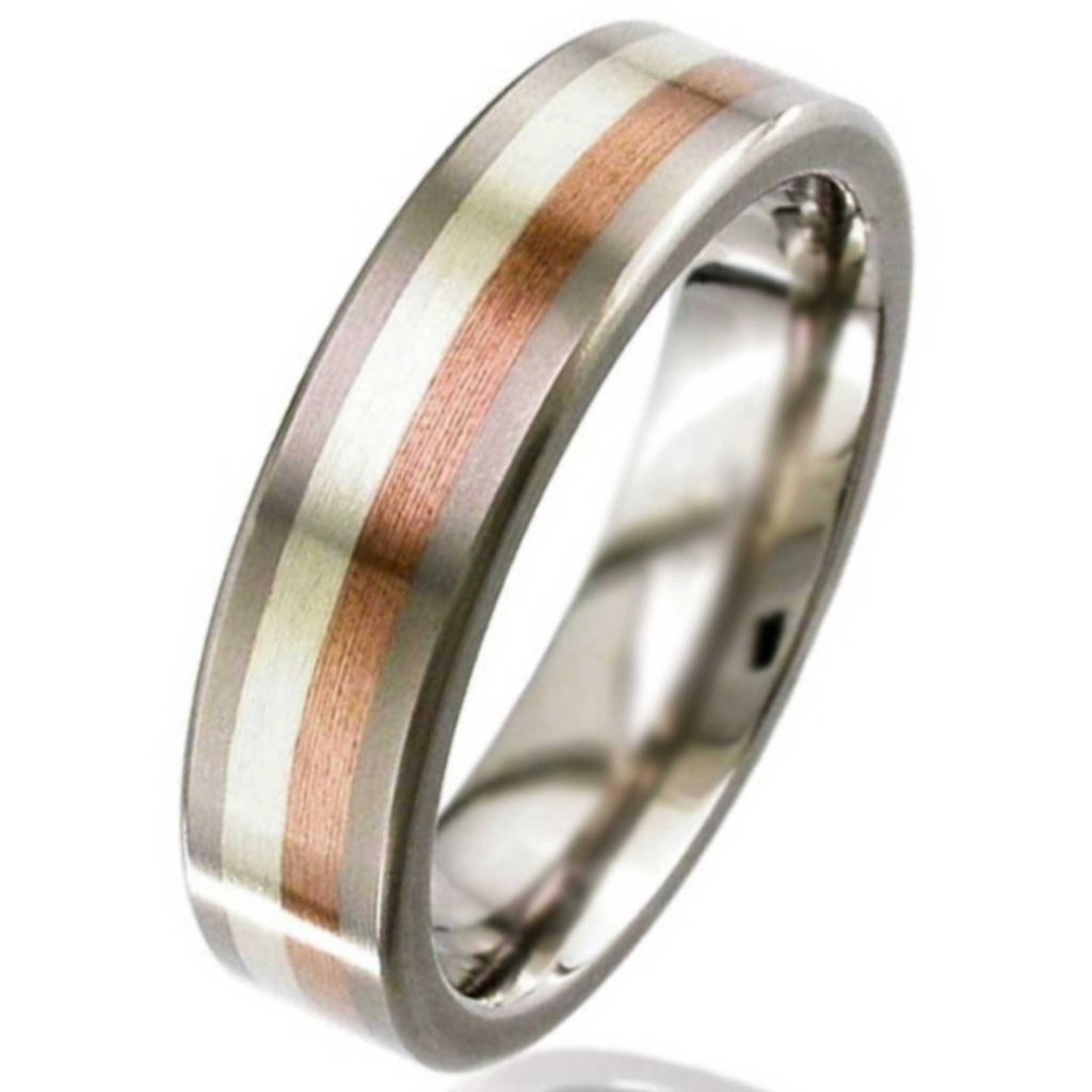 Flat Profile Gold Inlaid Titanium Wedding Ring 