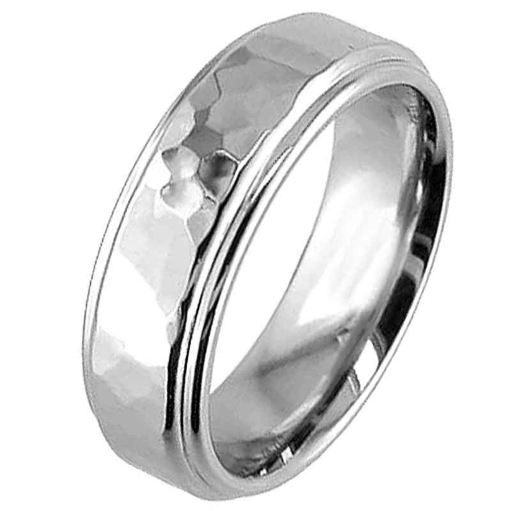 Polished Titanium Ring with a Hammered Central Feature