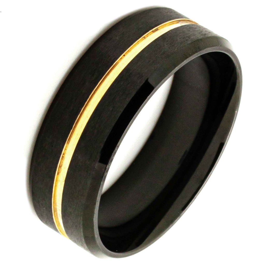 Black Stainless Steel Ring with Gold Inlay 