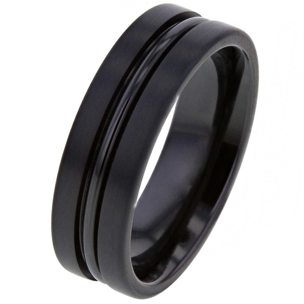 Black Zirconium Ring with Centre Rail Feature