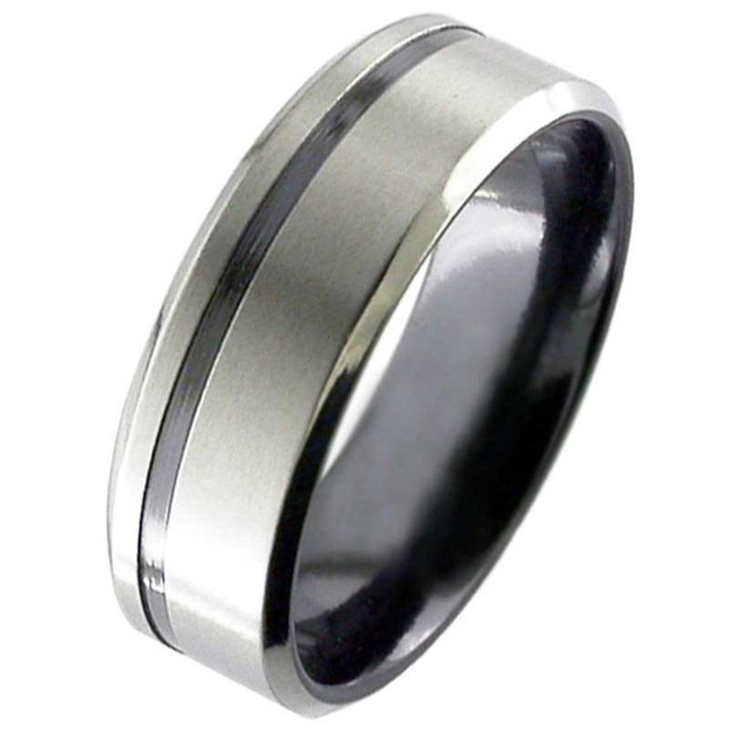 Two Tone Flat Profile Zirconium Ring 