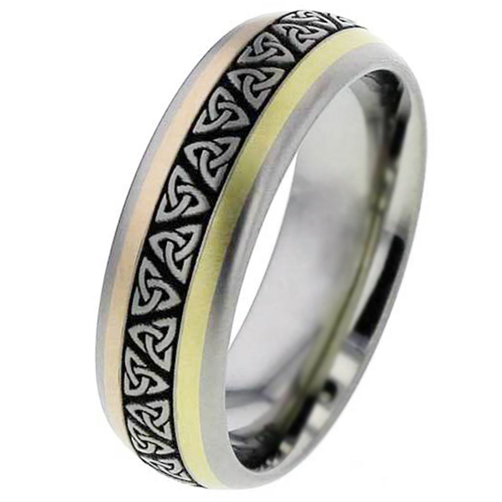 Inlaid Titanium Wedding Ring with Trinity Knot Pattern