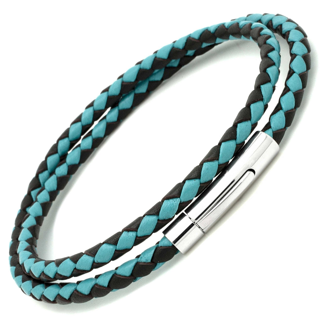 Turquoise & Brown Woven Double Wrap Bracelet