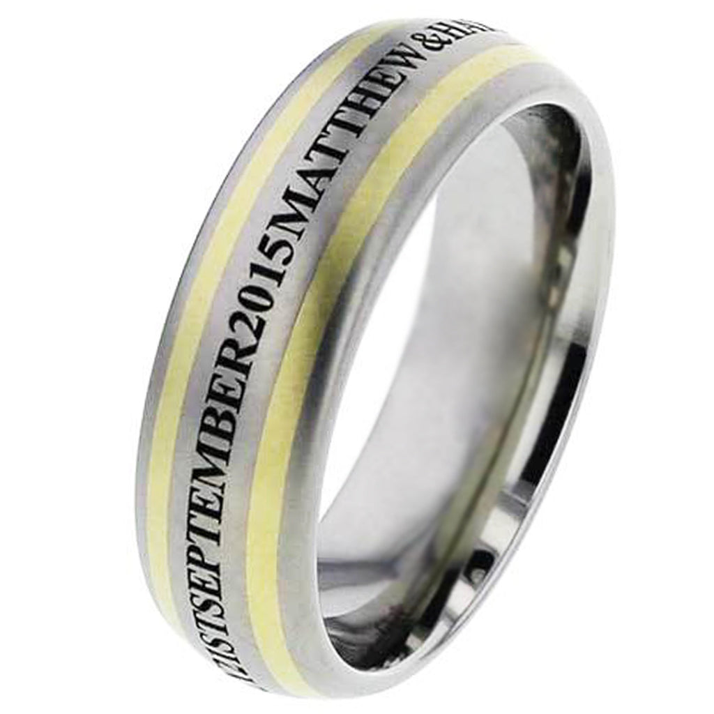 Engraved Titanium Wedding Ring with Inlaid Gold