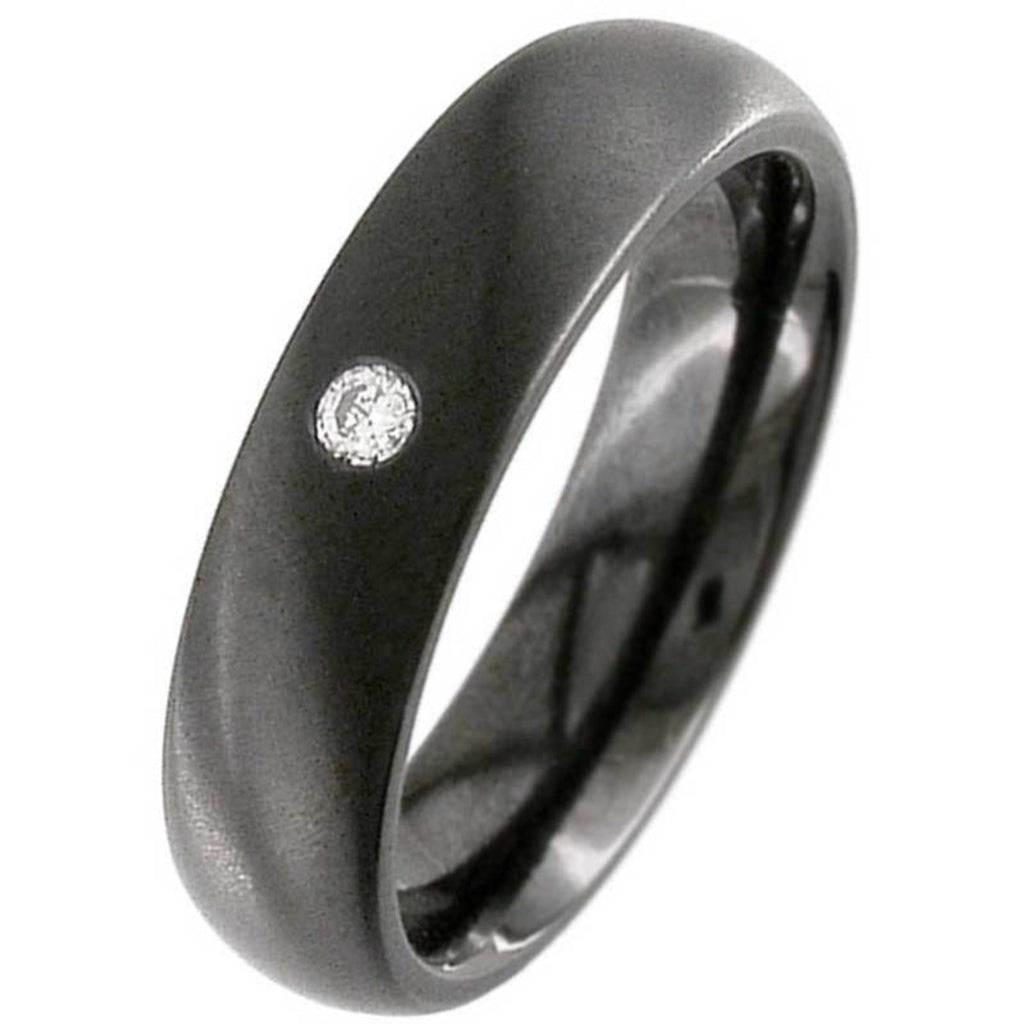 Dome Profile Black Diamond Zirconium Wedding Ring 