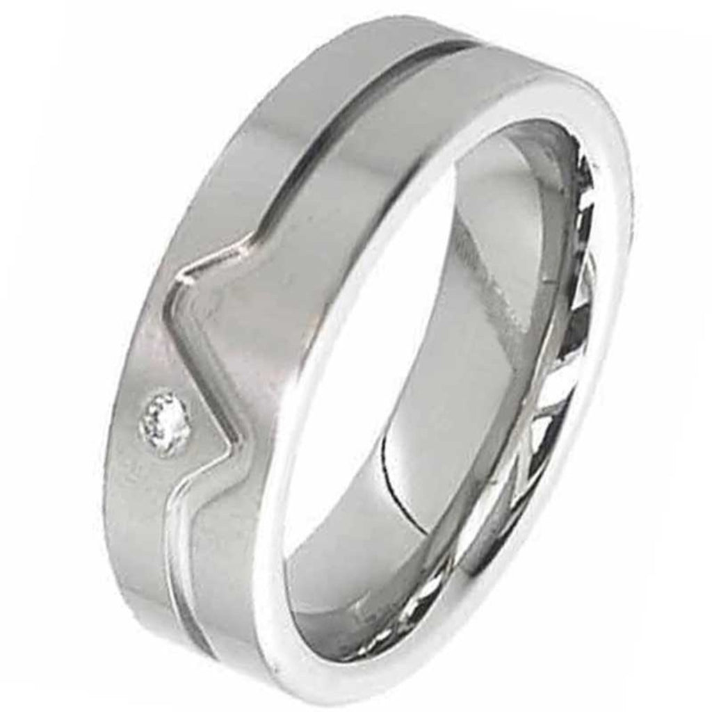 Flat Profile Diamond Titanium Wedding Ring 