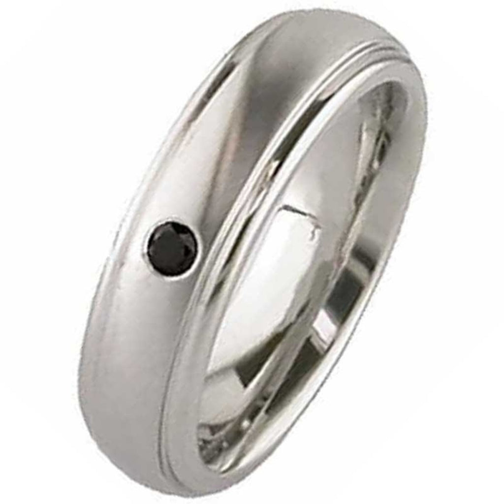 Two Tone Dome Profile Diamond Titanium Wedding Ring 