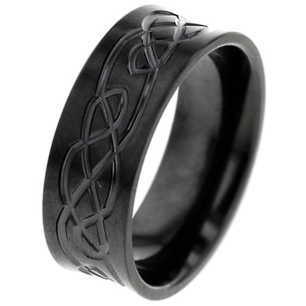 Concave Zirconium Ring with Celtic Pattern