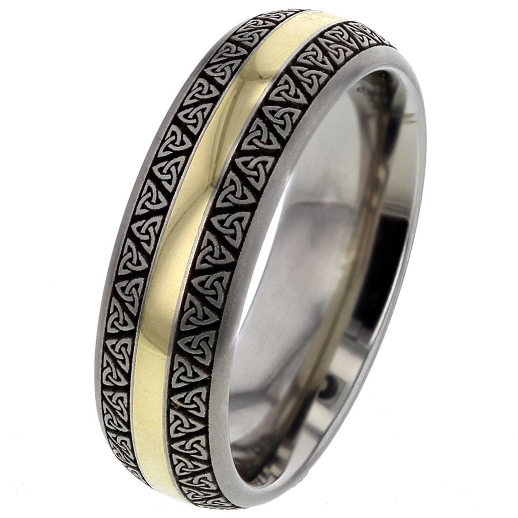 Celtic Titanium Ring with Yellow Gold Inlay