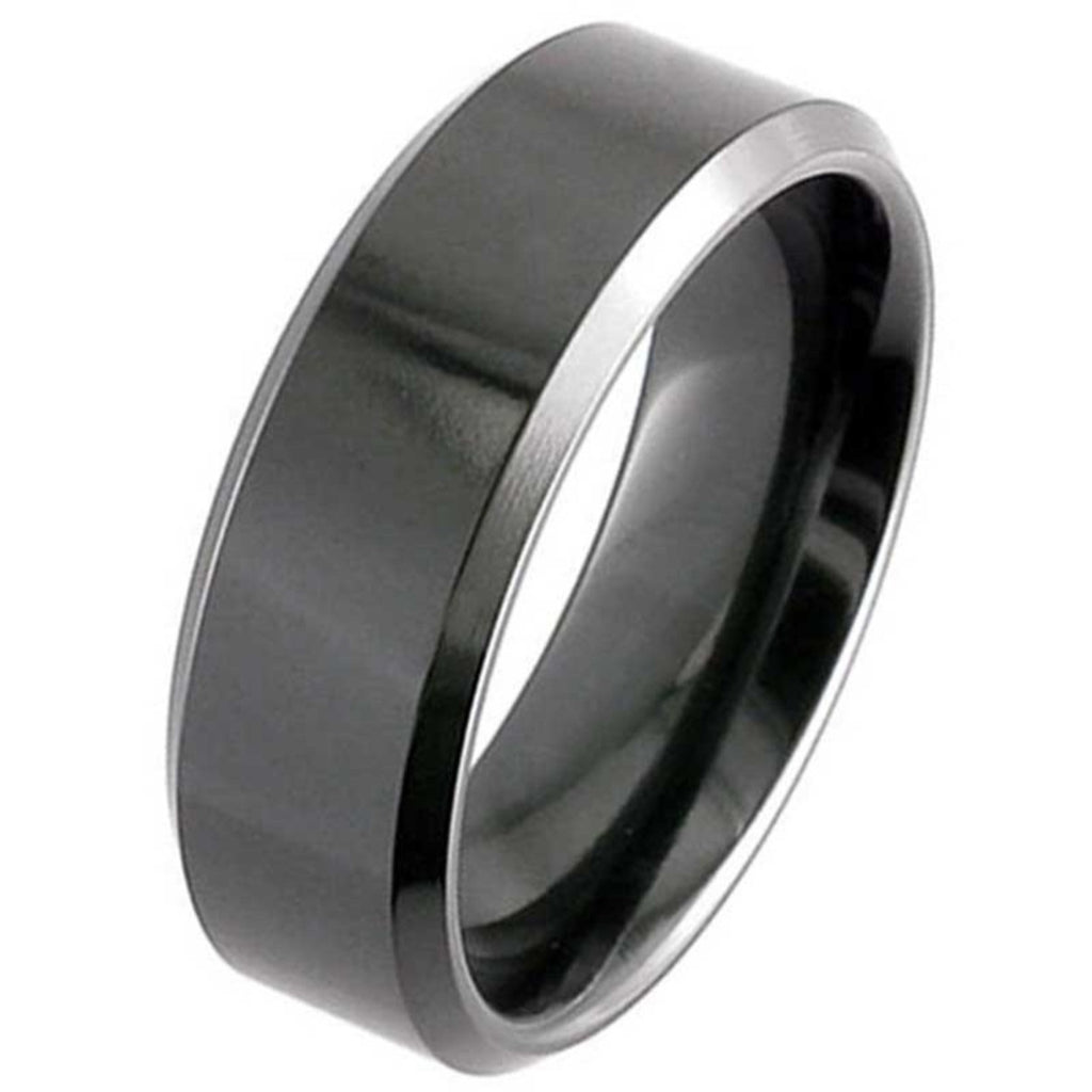 Flat Profile Two Tone Zirconium Wedding Ring