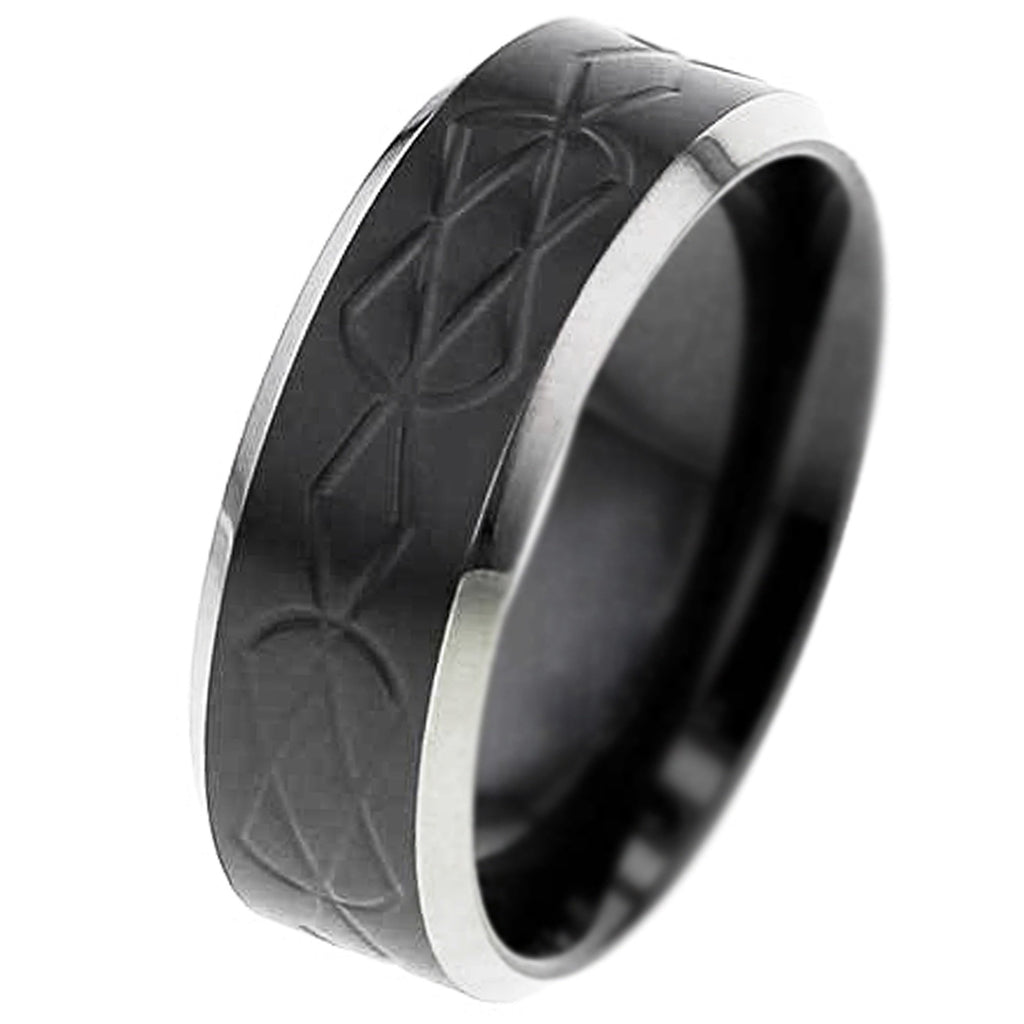 Flat Profile Zirconium Ring with Celtic Pattern