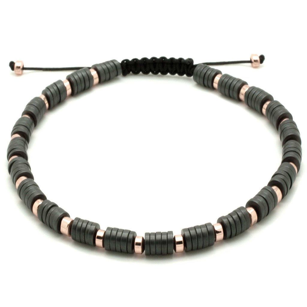 Hematite & Rose Gold Silver Beaded Bracelet