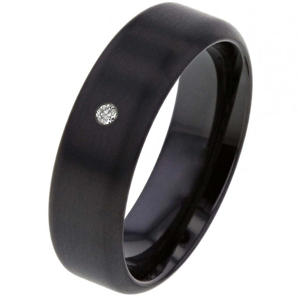 Flat Profile Black Zirconium Ring with Brilliant Diamond Set