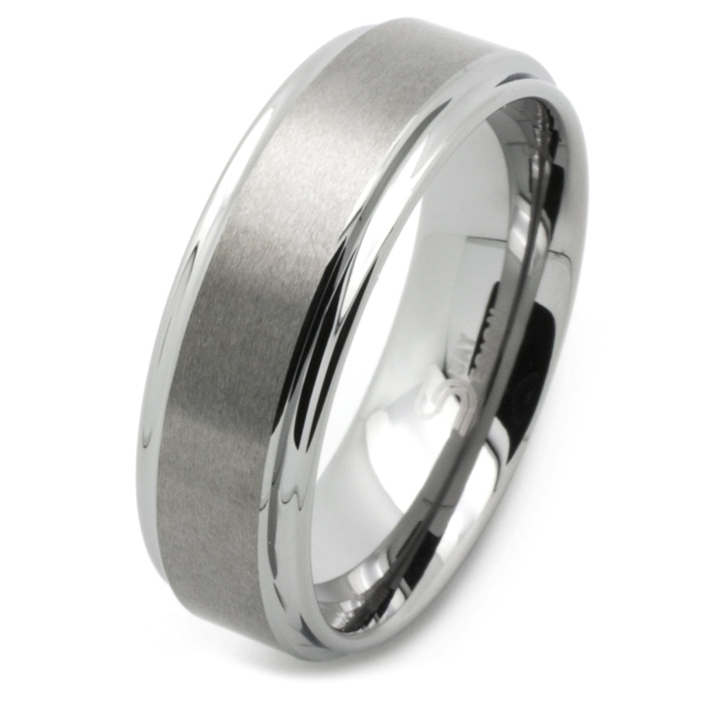 7mm Matt Tungsten Carbide Wedding Ring with Polished Shoulders