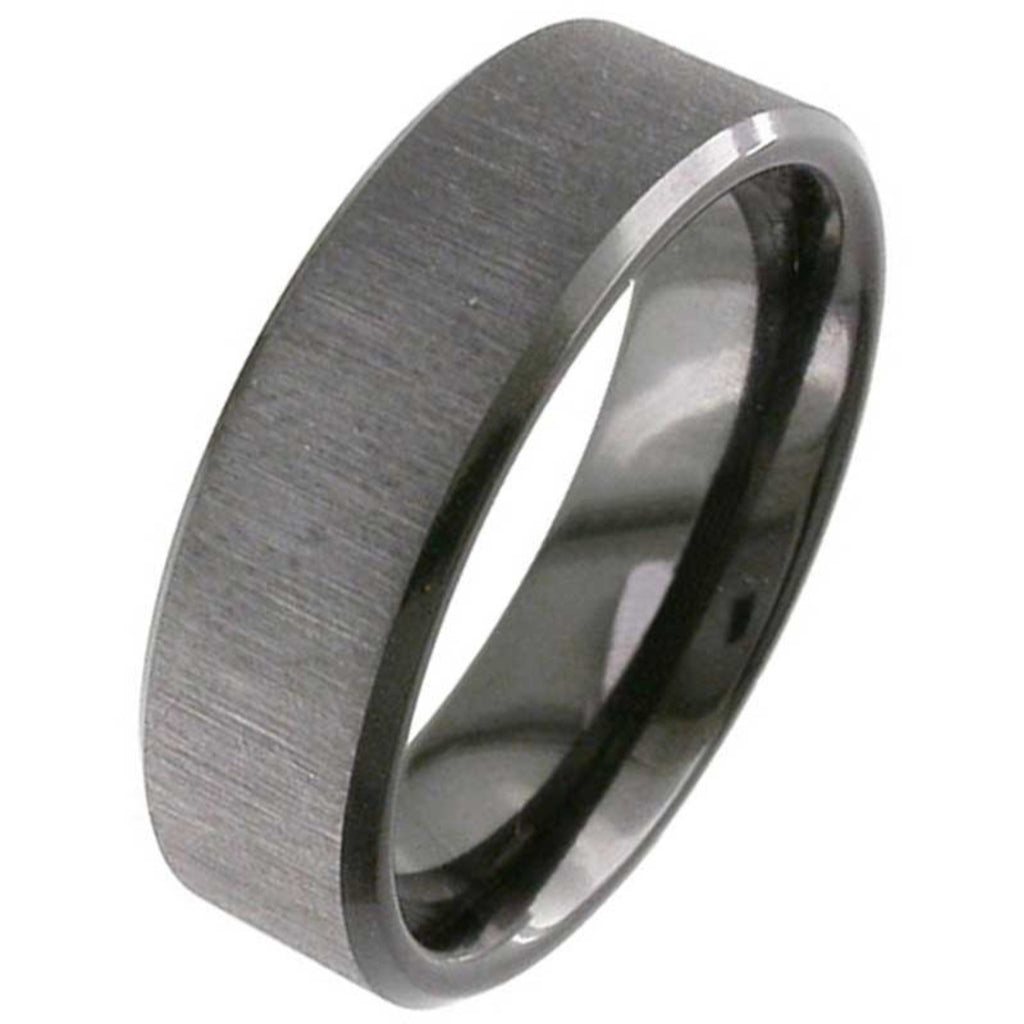 Flat Profile Black Zirconium Wedding Ring 