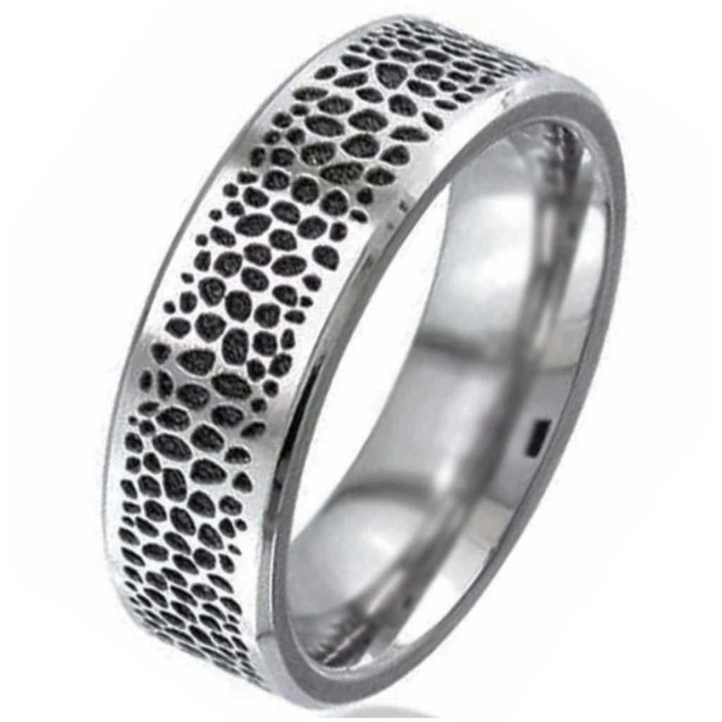 Flat Profile Titanium Wedding Ring with Stingray Pattern 