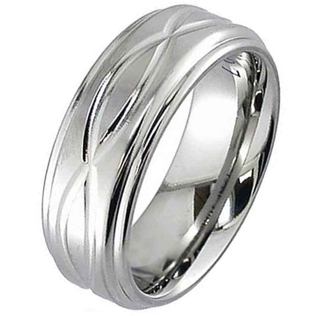 Titanium Satin and Polished Wedding Ring with infinity wave design.