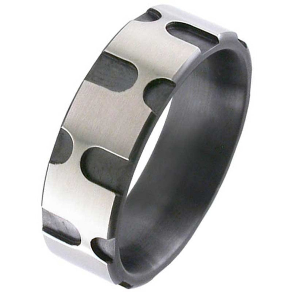 Two Tone Flat Profile Zirconium Ring 