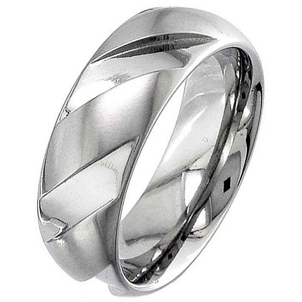 Dome Profile Titanium Ring with wide Diagonal Grooves