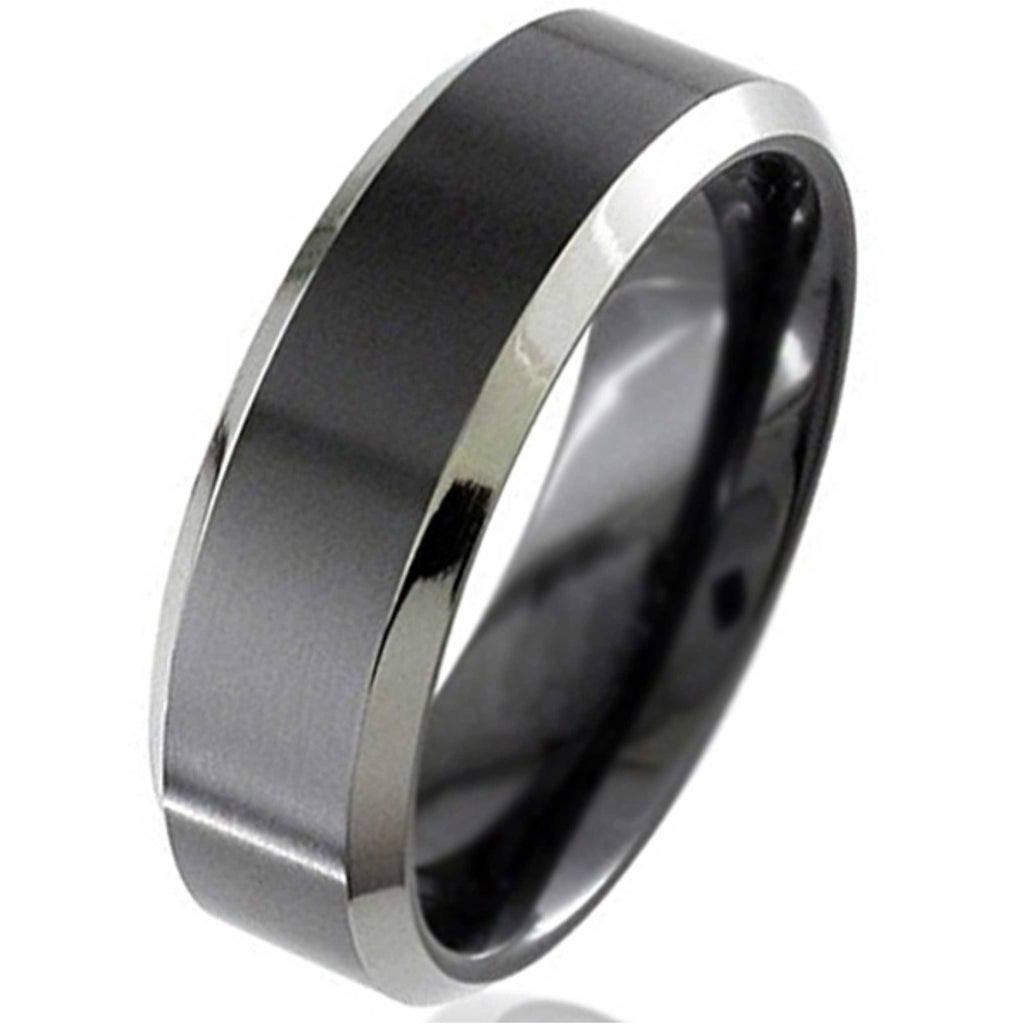 Two Tone Flat Profile Zirconium Ring 