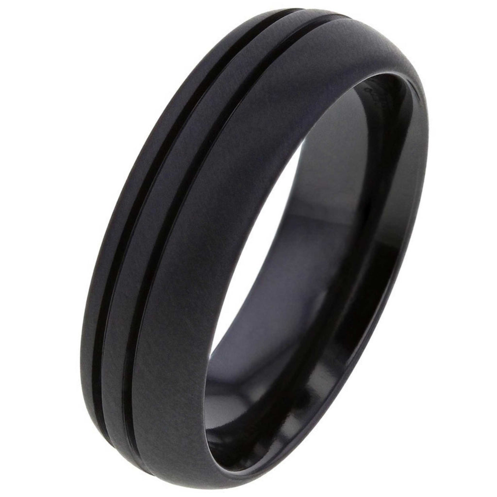 Twin Grooved Black Zirconium Ring 