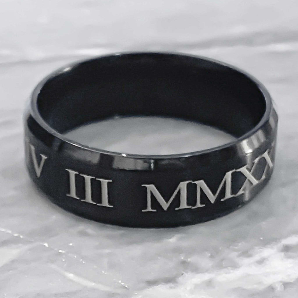 Personalised Black Stainless Steel Roman Number Ring