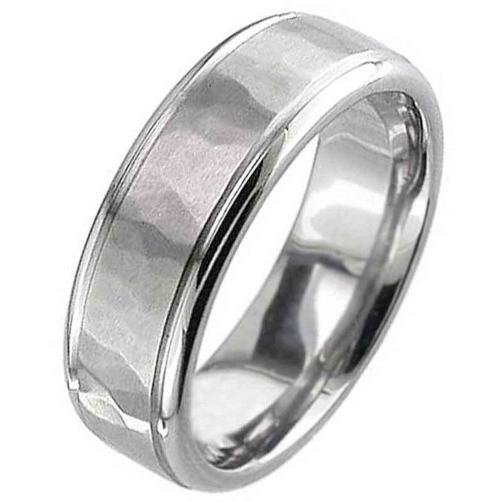 Flat Profile Titanium Ring with a Hammered Centre