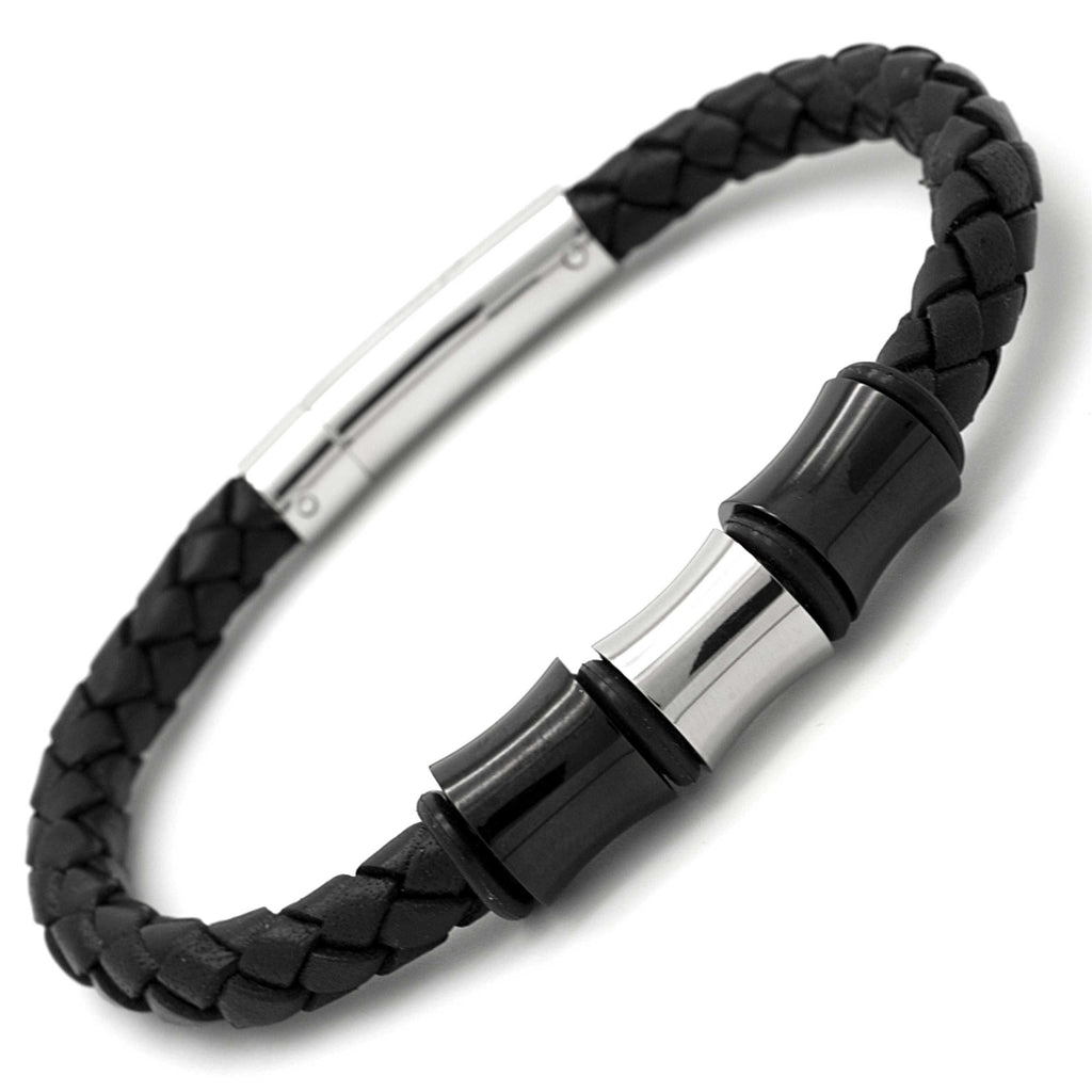 Polished Black Titanium Beads on a Black Woven Bracelet