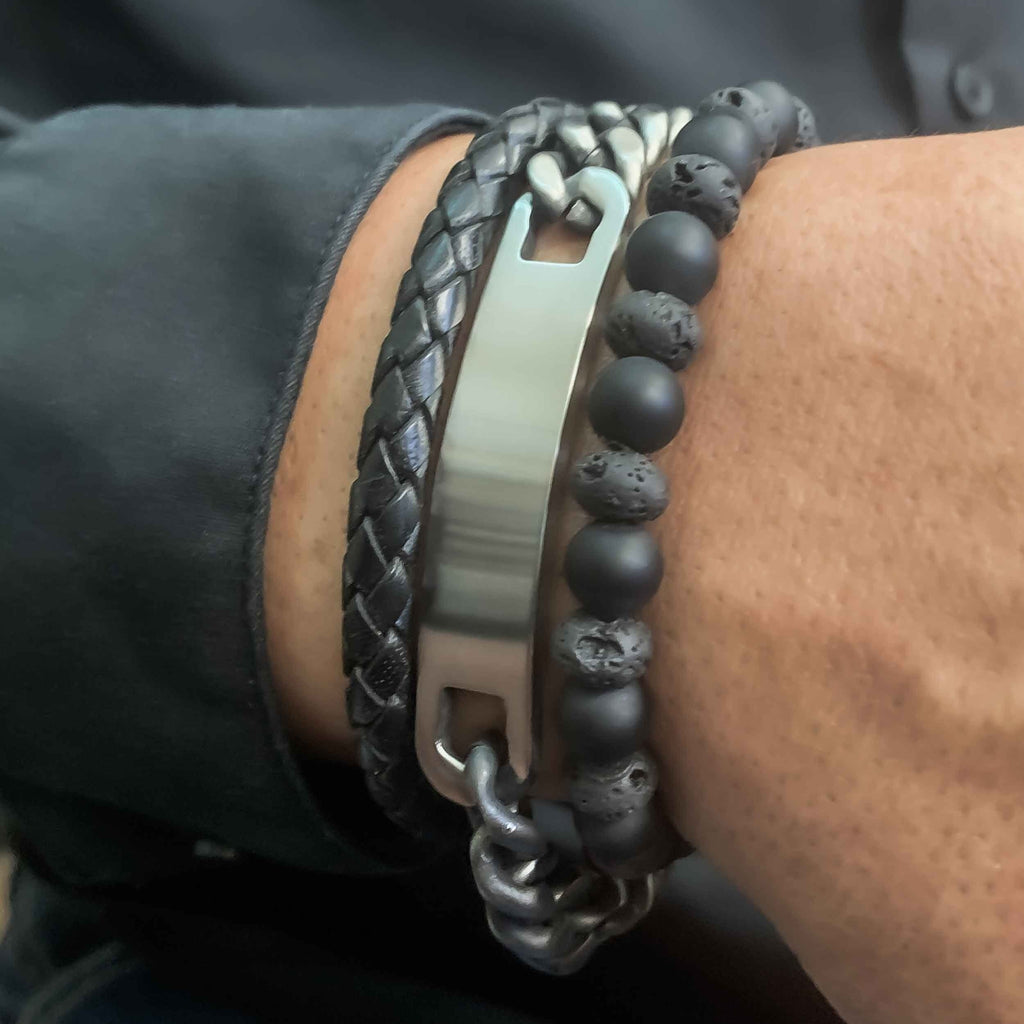 Oxidised Stainless Steel Identity Bracelet