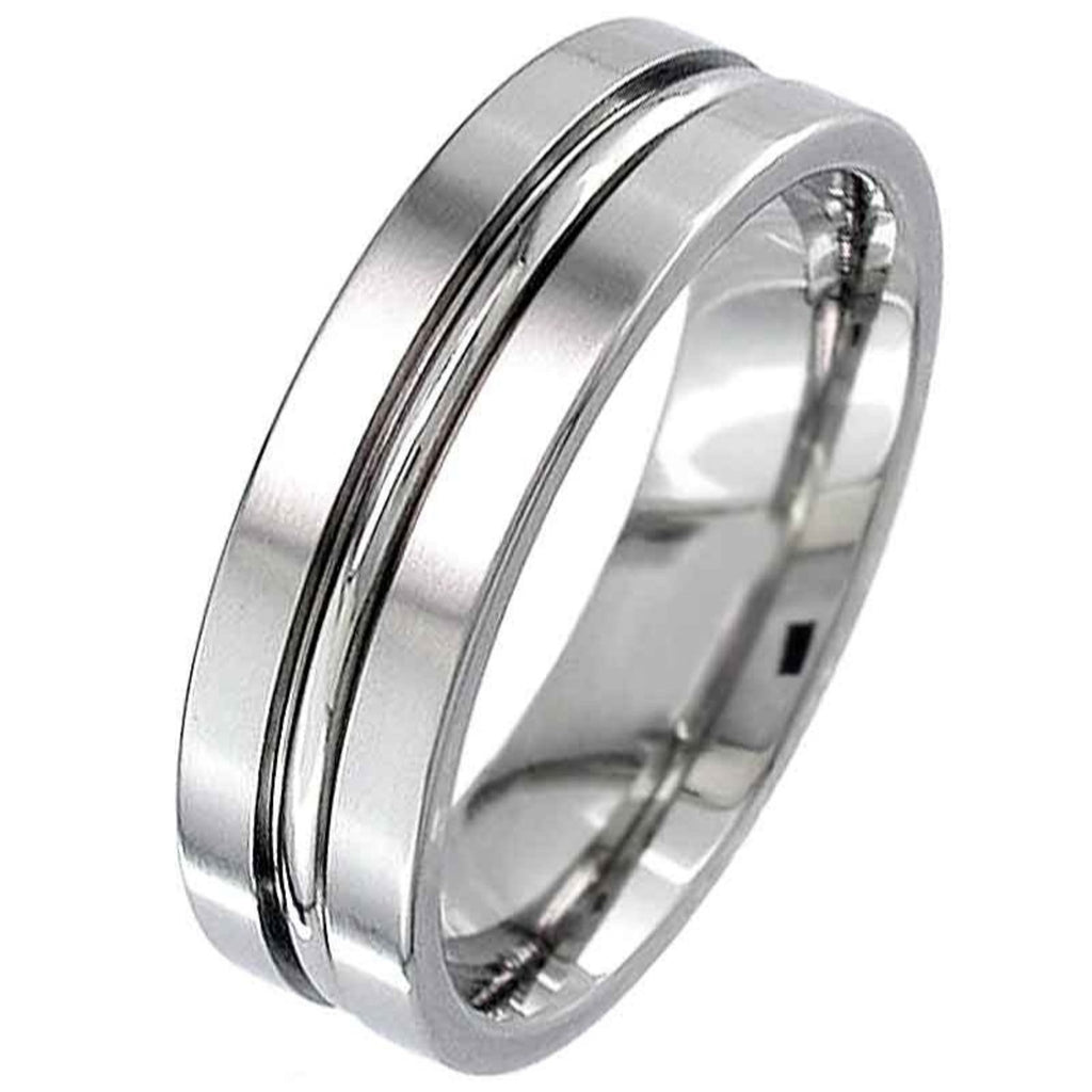 Two Tone Flat Profile Titanium Ring with a central groove