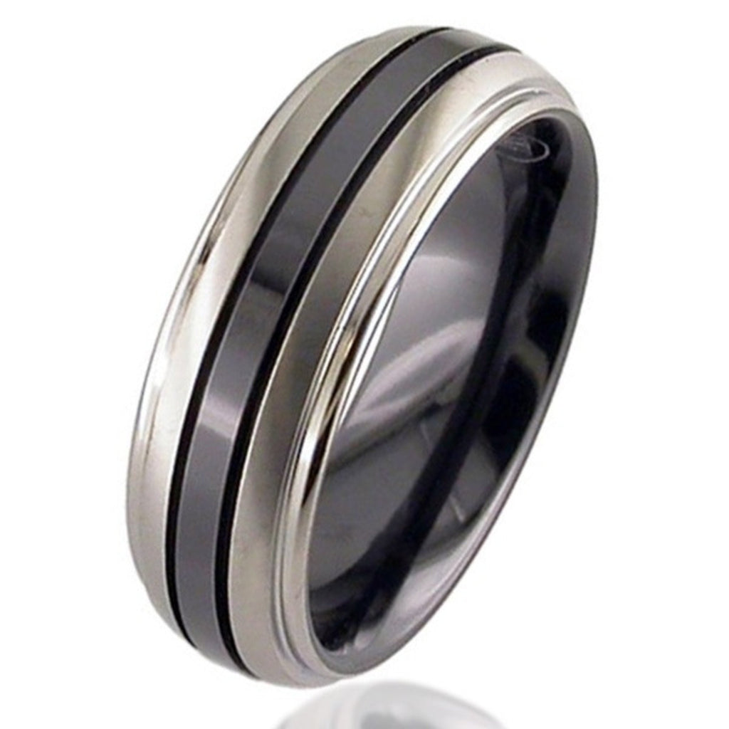 Two Tone Dome Profile Zirconium Wedding Ring 