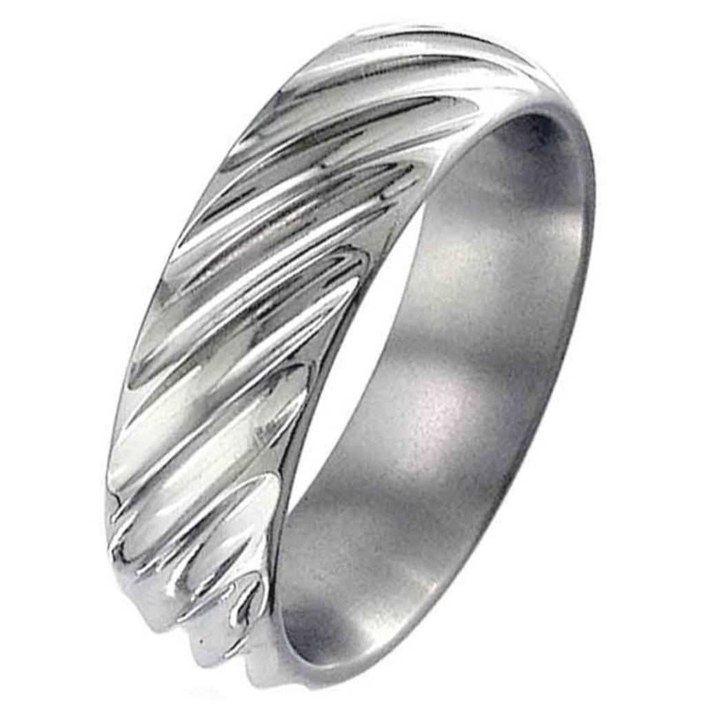 High Polished Dome Profile Titanium Ring with diagonal grooves