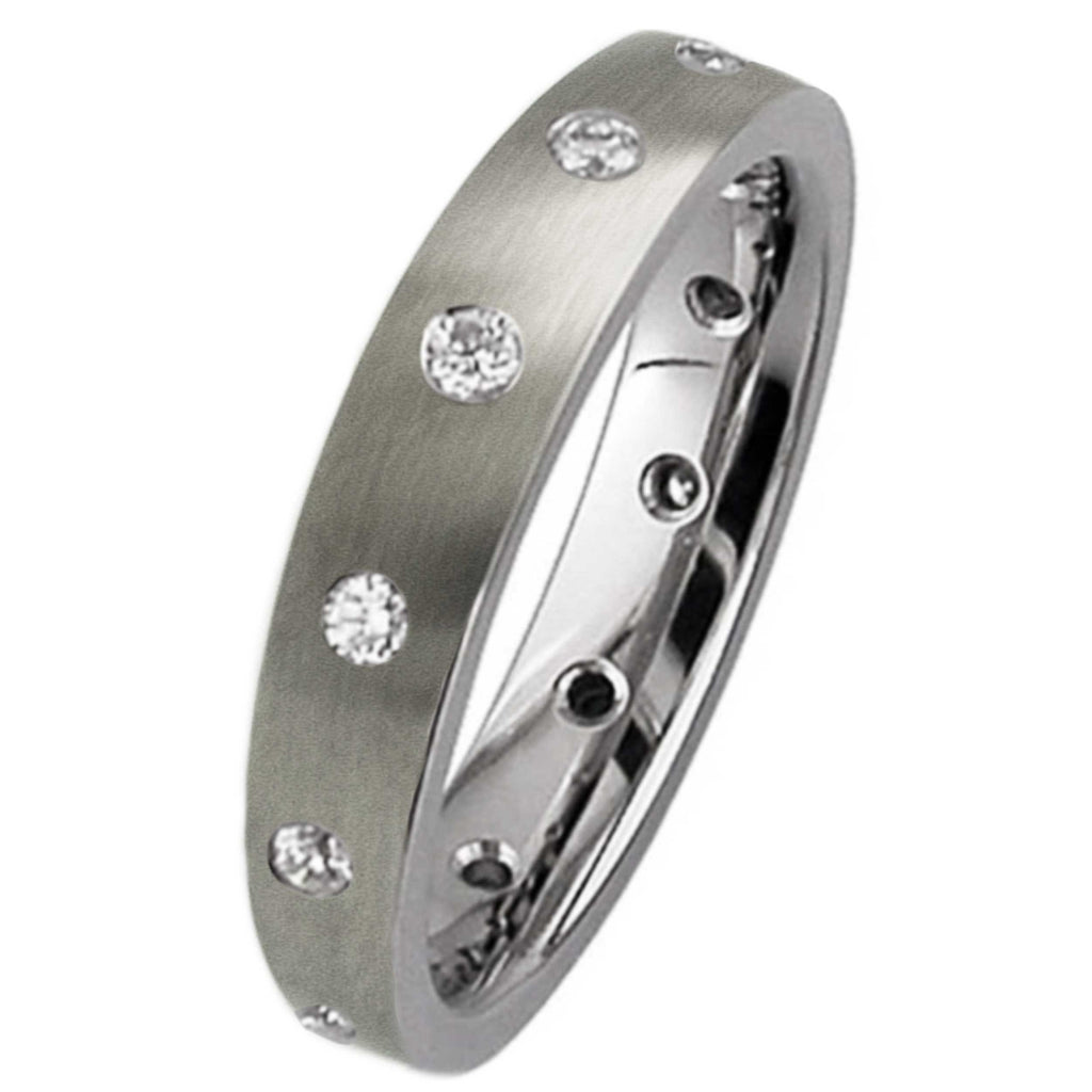 Satin Finished Twelve Diamond Titanium Ring 