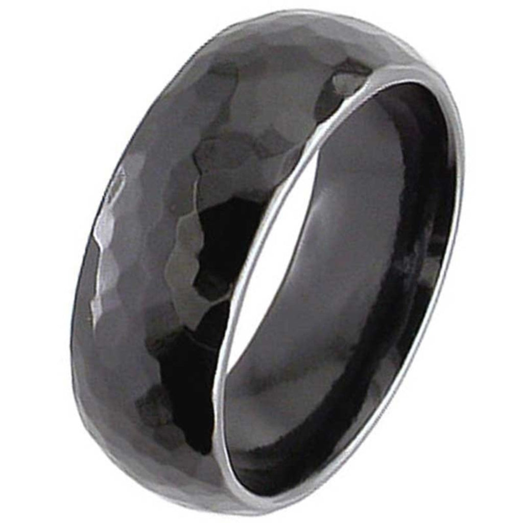 Dome Profile Black Zirconium Wedding Ring with Hammered Effect