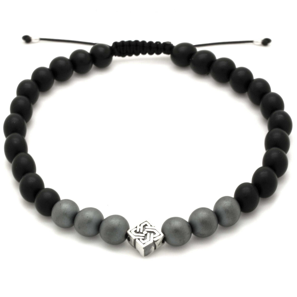 Hematite & Black Agate Silver Beaded Bracelet