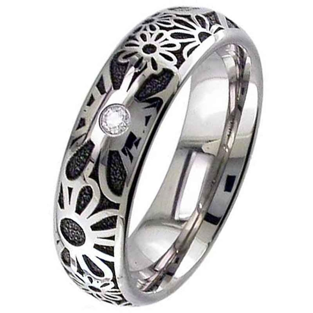 Titanium Floral Wedding Ring