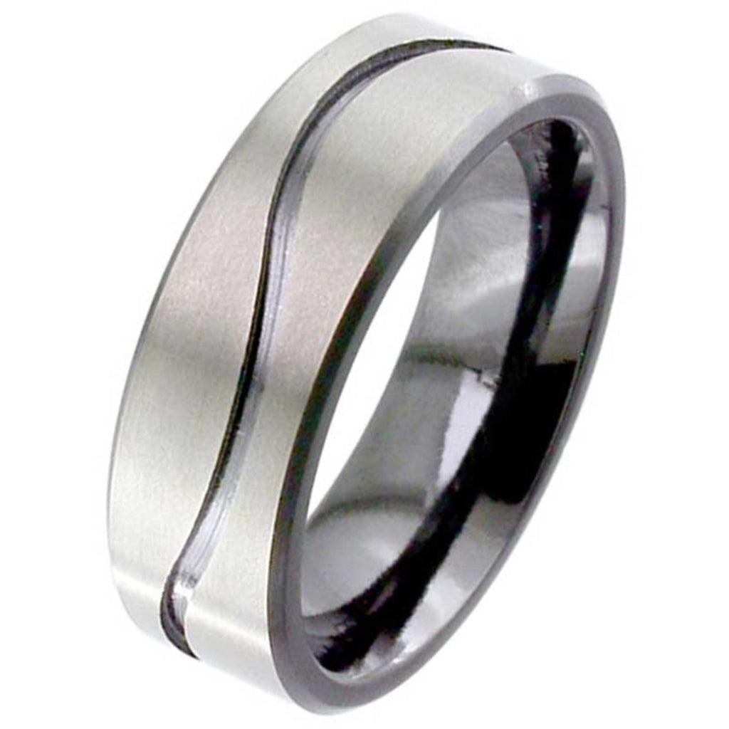Flat Profile Zirconium Wave Wedding Ring 