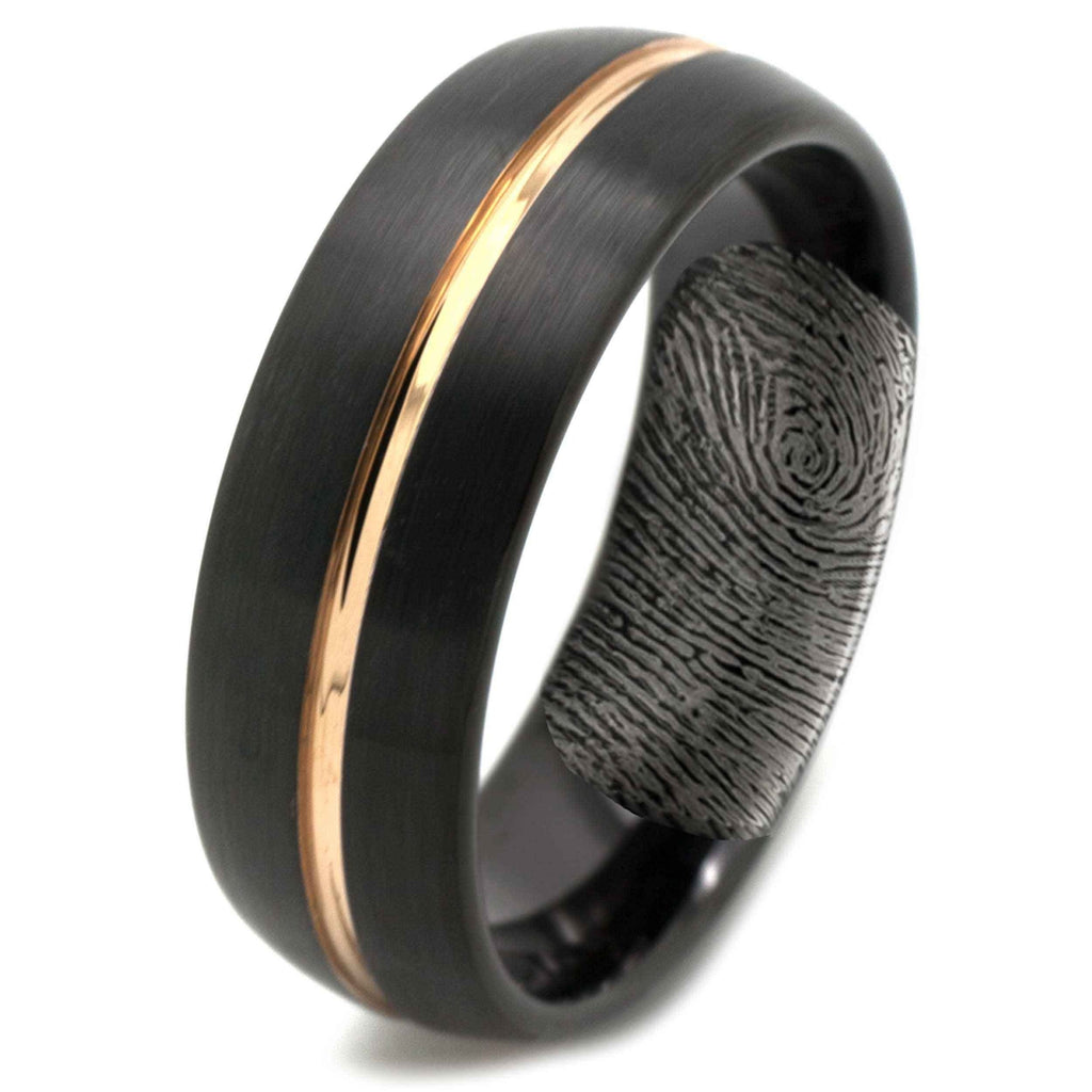 Dome Profile Black Tungsten Ring with Hidden Fingerprint
