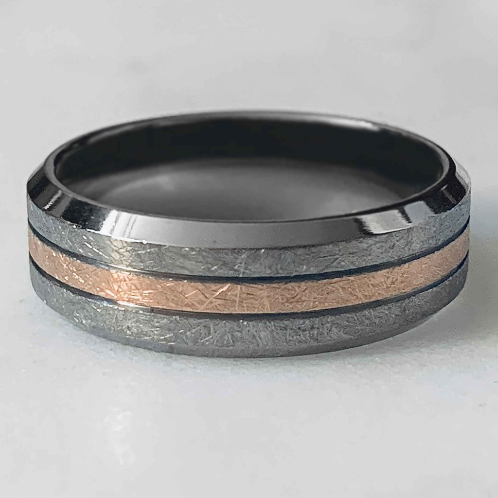 Rose Gold Inlaid Titanium Wedding Ring 