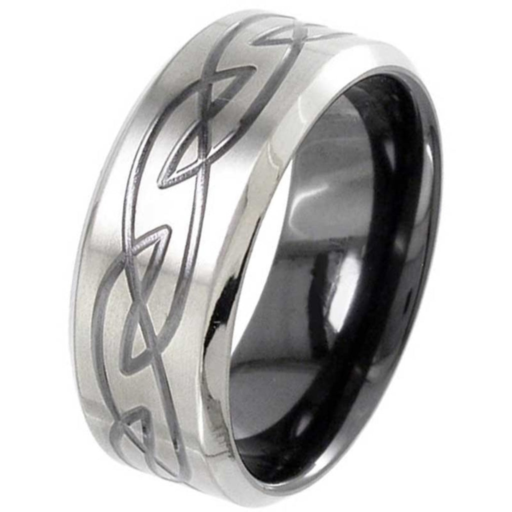 Two Tone Flat Profile Zirconium Celtic Ring 