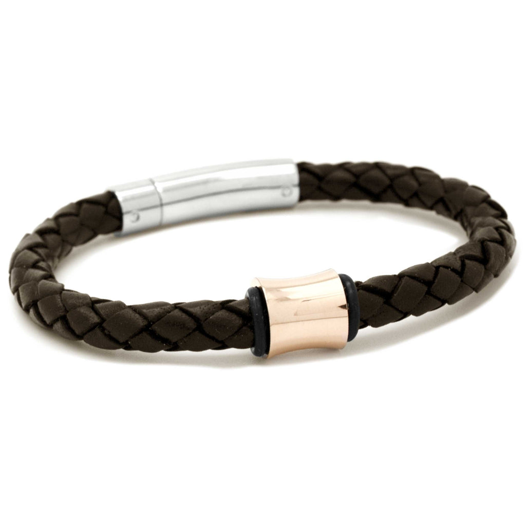 Rose Gold Titanium and Brown Leather Bracelet