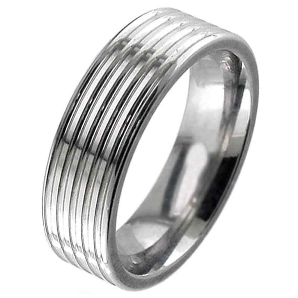 Flat profile high polished multi grooved titanium ring