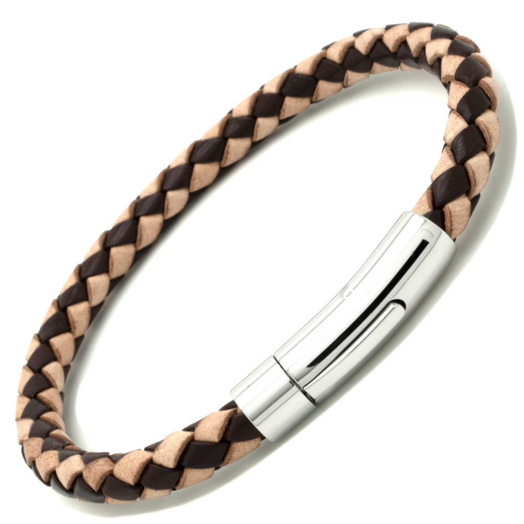 Woven Brown & Natural Leather Bracelet