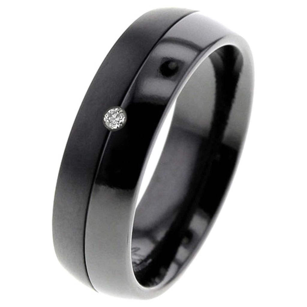 Contrasting Black Zirconium Diamond Ring