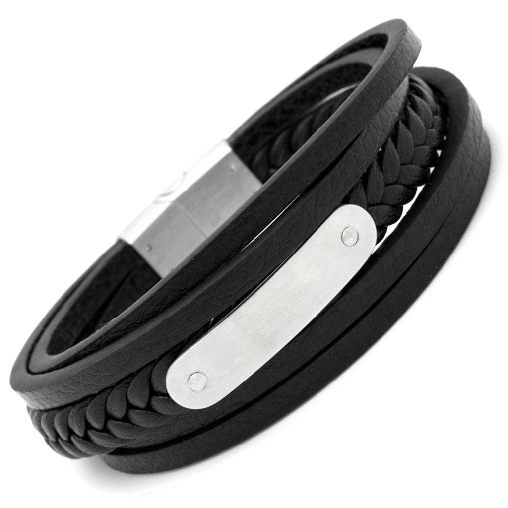 Five Strand Woven Black Leather Bracelet