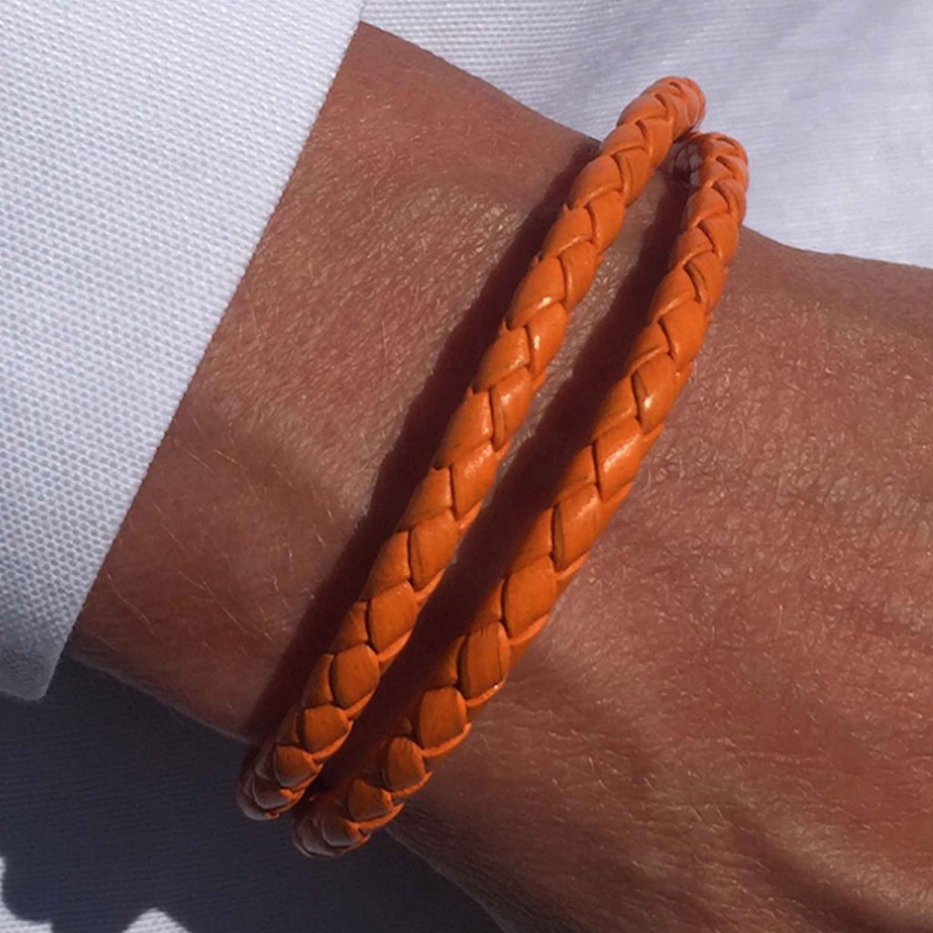 Woven Orange Leather Double Wrap Bracelet