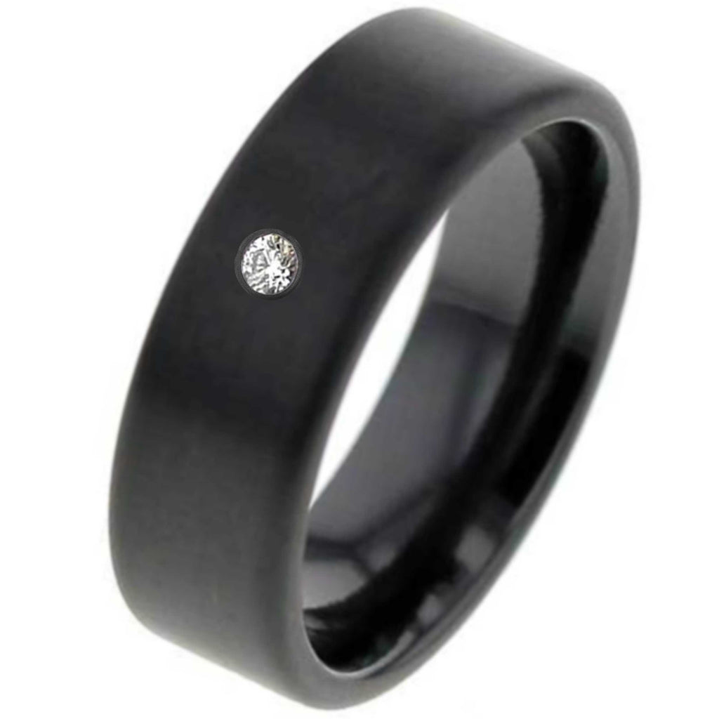 Satin Black Zirconium Ring with Brilliant Diamond 