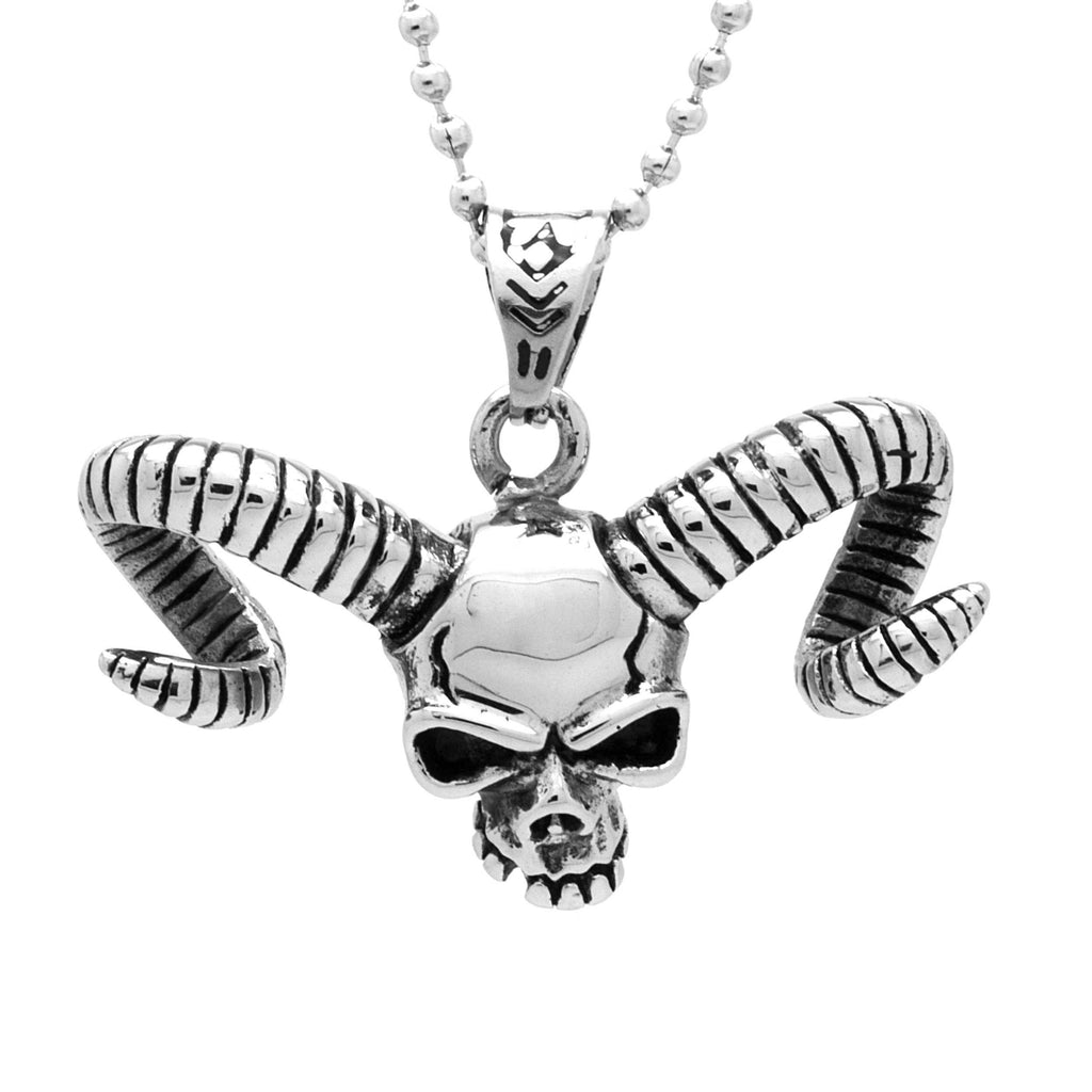 Stainless Steel Skull with Rams Horns Necklace