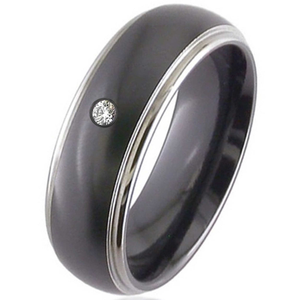 Dome Profile Black Zirconium Wedding Ring with Brilliant Diamond