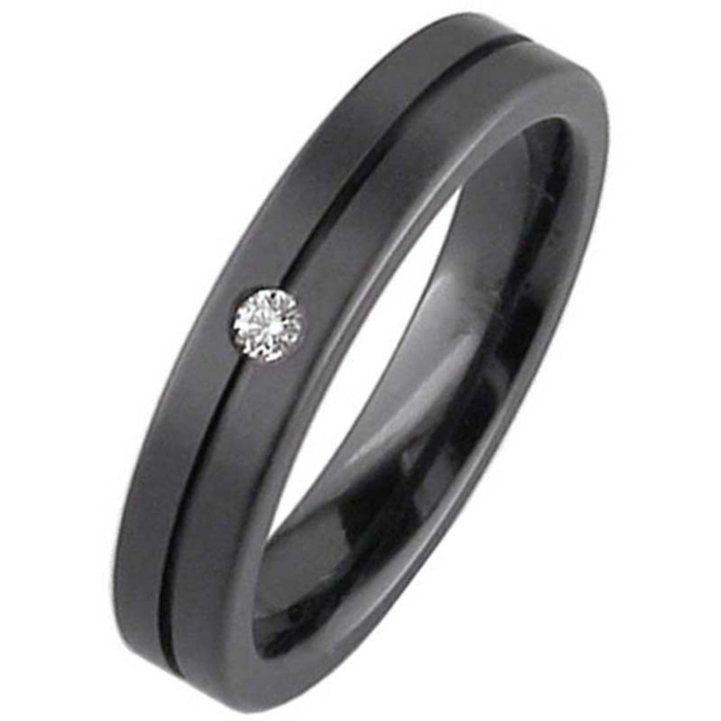 Flat Profile Black Zirconium Diamond Wedding Ring
